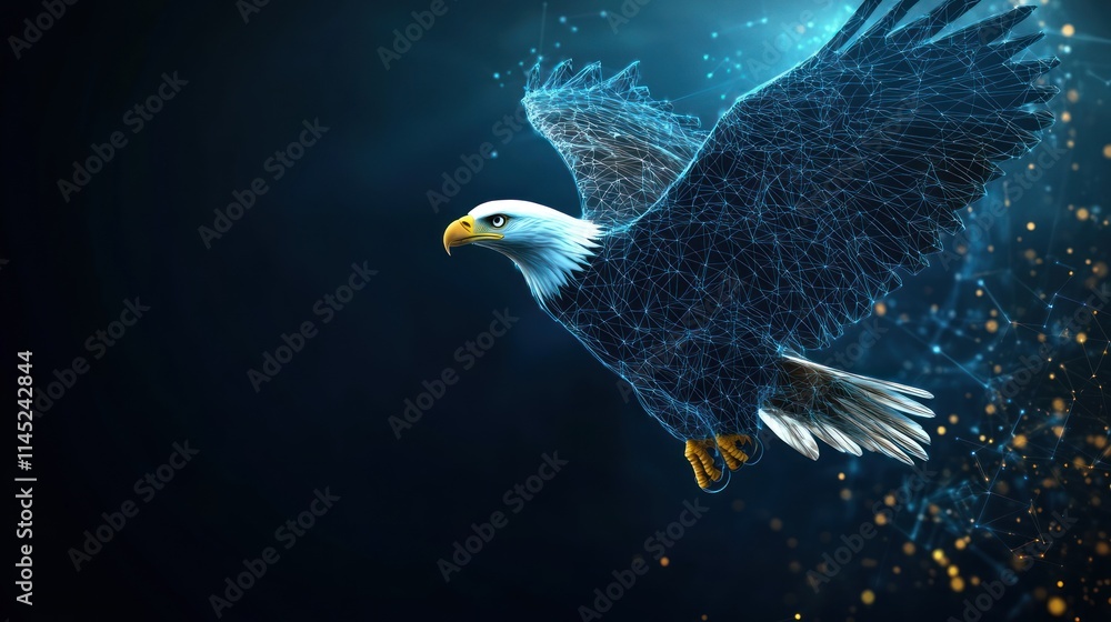 Aufkleber a digital representation of an eagle soaring through a futuristic, abstract background.