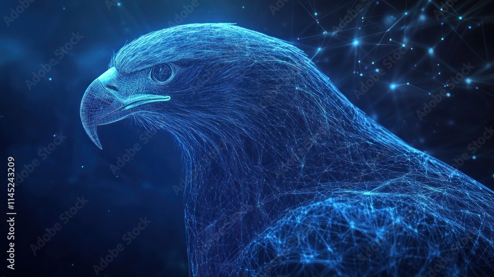 Aufkleber a digital representation of an eagle, showcasing a network of blue lines and nodes.