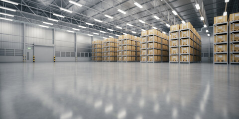 3d rendering blur background of warehouse and concrete floor suit for industrial background.