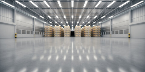 3d rendering blur background of warehouse and concrete floor suit for industrial background.