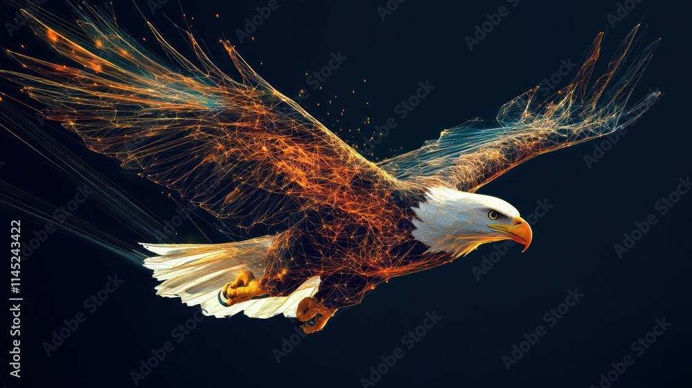Aufkleber a digitally rendered eagle in flight, showcasing vibrant colors and dynamic motion.