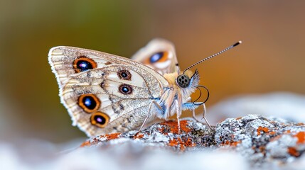 Fototapeta premium Close-up of a butterfly resting on a rock.