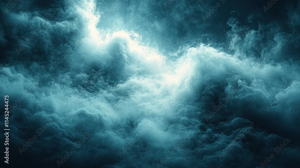 Poster a dramatic depiction of swirling clouds illuminated by a mysterious light.