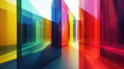 Colorful Abstract Architecture with Glass Panels and Light Reflections