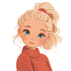 Curled High Ponytail – Bold and Fashionable High Ponytail with Soft Curls, Elegant Women’s Haircut, Vector Art Illustration

