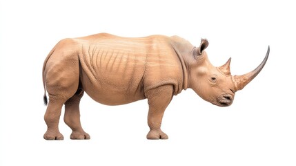 Obraz premium White rhinoceros standing profile, isolated on white background.