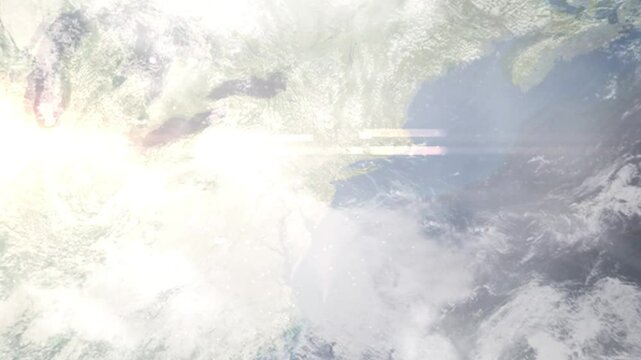 Earth zoom in from space and focus on Bridgewater, New Jersey, USA. Background for travel intro or blog. Satellite view. 3D style Animation. Images from NASA.