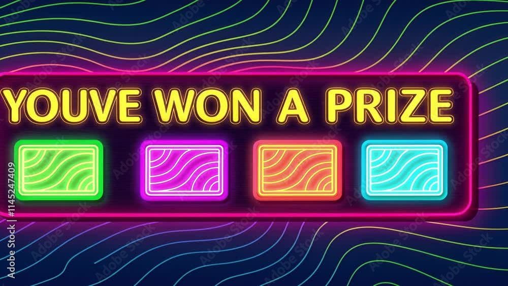 Poster a vibrant background of swirling neon colors with multiple rectangular popup windows appearing in li