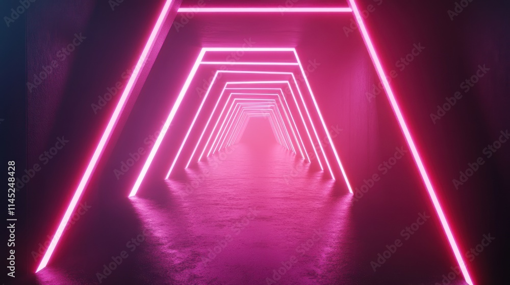 Poster A futuristic corridor illuminated by vibrant pink neon lights, creating a surreal atmosphere.