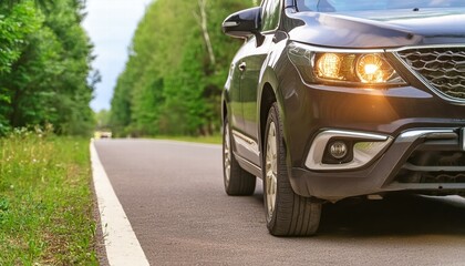 Fototapeta premium CloseUp View of a Car Bumper Featuring Sleek Headlights A Detailed Look at Automotive Design and Innovation, Showcasing Modern Aesthetics and Functionality in