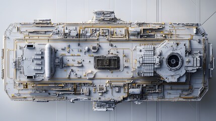 A detailed elevation showcasing cube modules on the ship center arranged in dynamic Morse code sequences.
