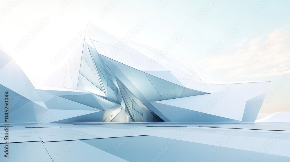 Poster A futuristic, angular architectural structure with a light and airy atmosphere.