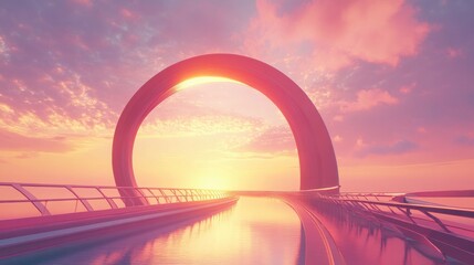 Paisaje futurista arco paisaje al atardecer