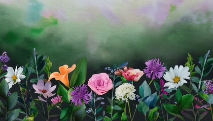 Vibrant Watercolor Illustration of Colorful Flowers Framed by a Wide Border, Perfect for Home Decor, Invitations, and Artistic Projects, Showcasing Natures Beauty in Vivid Hues