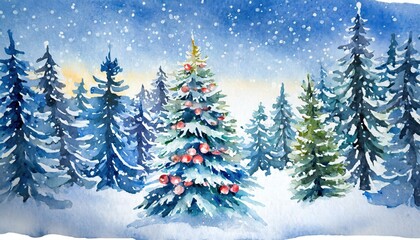 Enchanting Watercolor Snowy Forest Scene Featuring Majestic Christmas Trees A Serene Winter Nature Illustration Capturing the Beauty of the Season and the Tranquility of SnowCovered Landscapes