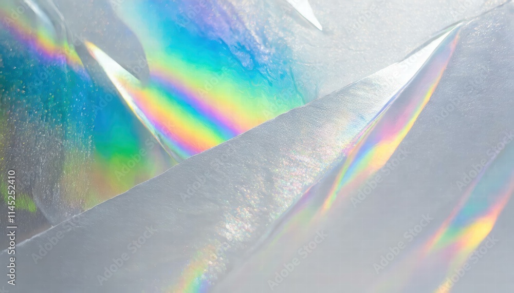 Poster stunning white abstract background featuring a holographic surface with rainbow silver reflective ir