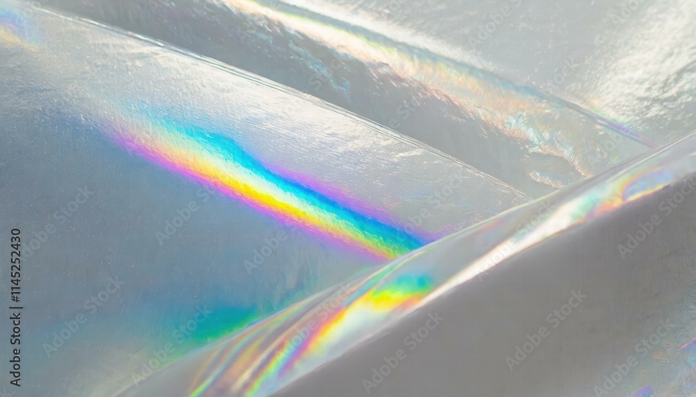 Poster stunning white abstract background featuring holographic surface with rainbow silver reflective irid