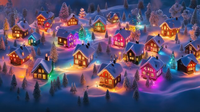 Pueblo nevado decorado para navidad