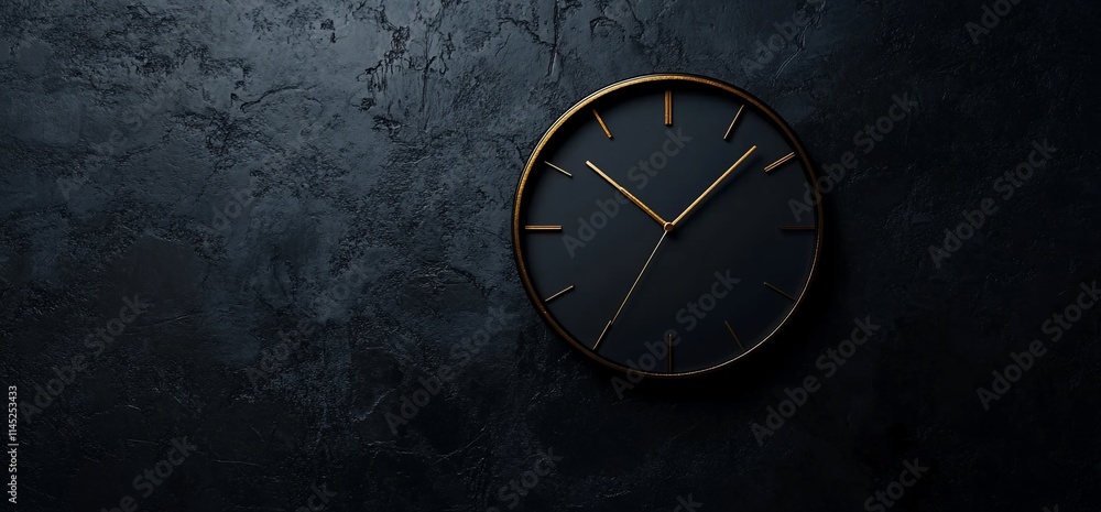 Poster a minimalist clock on a dark textured wall, emphasizing time and simplicity.