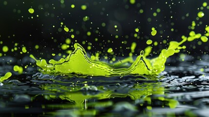 Bright Neon Green Liquid Splash with Dynamic Droplets