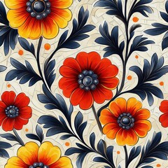 Popy flower plant flora bloom botany seamless pattern ornament tile design