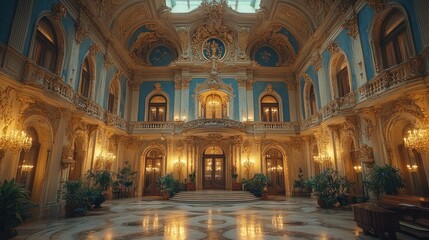 Obraz premium A grand, opulent hall featuring intricate architecture and elegant lighting.