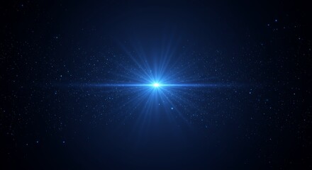 Obraz premium Vibrant blue glowing light beam with radiant starburst effect on dark space background, concept for digital technology, business innovation and futuristic design