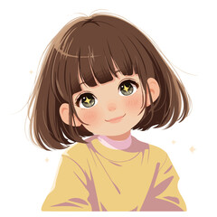 Straight with Side Part Hairstyle – A Perfect Combination of Smooth Texture, Style, and Elegance in Flat 2D Illustration
