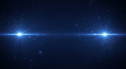Obraz premium Dark blue abstract background with glowing horizontal light beam and bokeh, concept for digital technology, business innovation and corporate communication