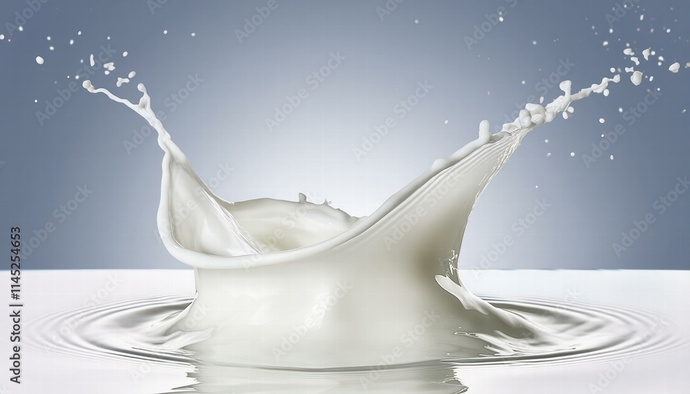 Poster dynamic white milk wave splash with splatters and drops captivating cutout on transparent background