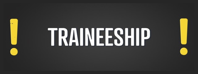 Traineeship. A blackboard with white text. Illustration with grunge text style.