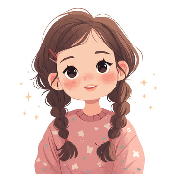Two Fishtail Braids Hairstyle &ndash; A Unique and Elegant Vector Illustration for Creative Hair Design and Beauty
