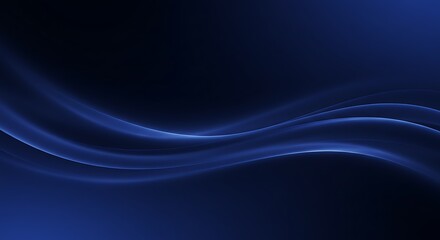 Obraz premium Dark blue wavy abstract background with glowing light trails, concept for digital technology, business innovation and corporate communication