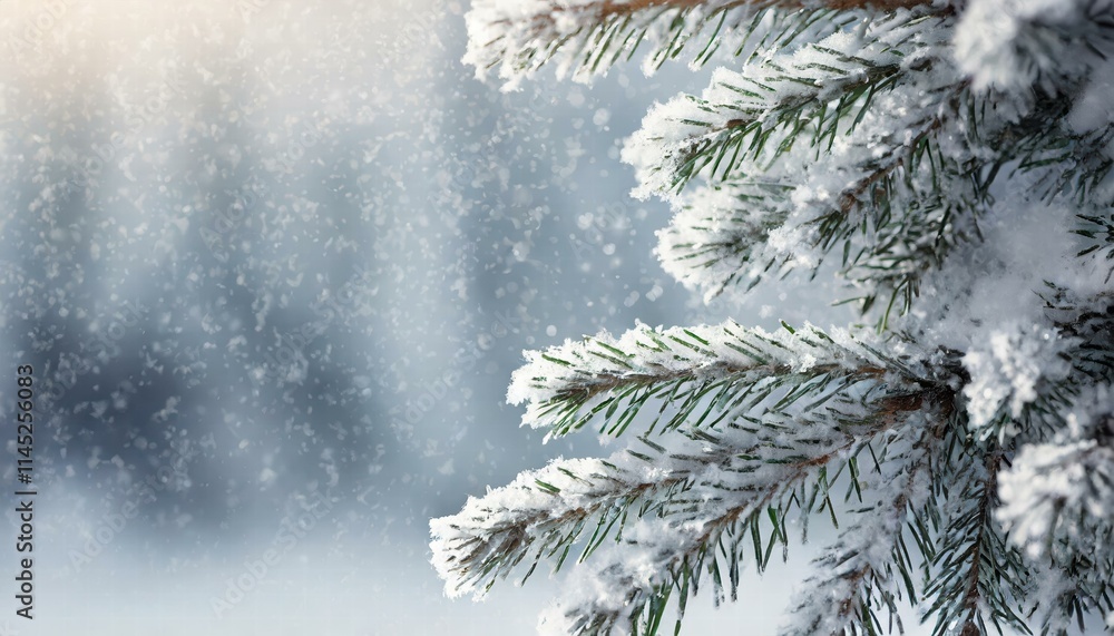 Poster serene winter abstract minimal background featuring snowcovered fir tree branches with ample copy sp