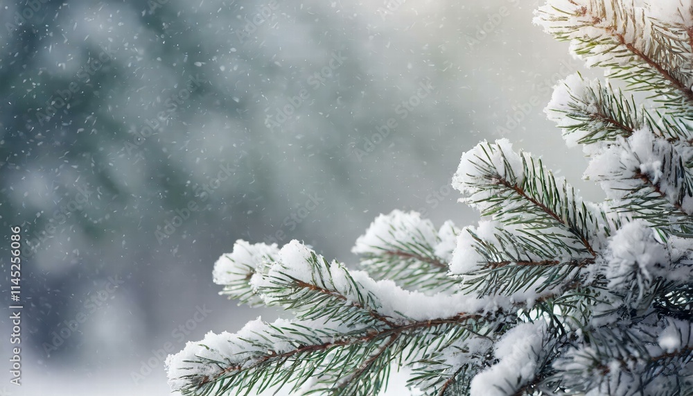 Poster winter wonderland abstract minimal background featuring fir tree branches covered in snow with ample