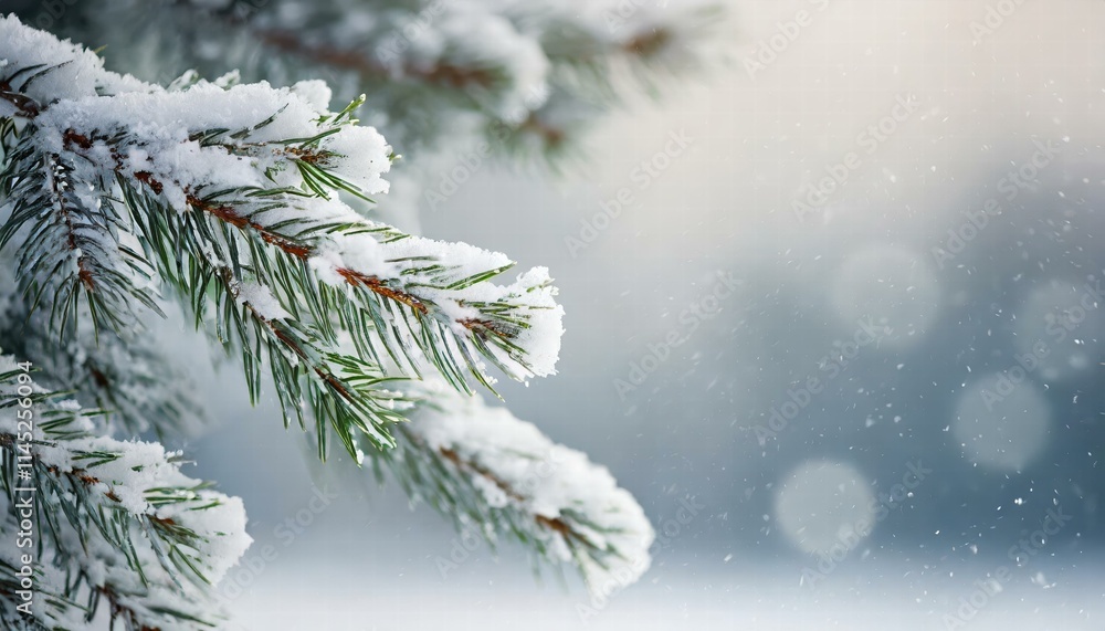 Poster serene winter abstract minimal background featuring snowcovered fir tree branches and ample copy spa