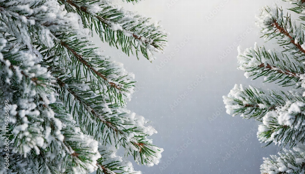 Poster serene winter abstract minimal background featuring snowcovered fir tree branches and ample copy spa
