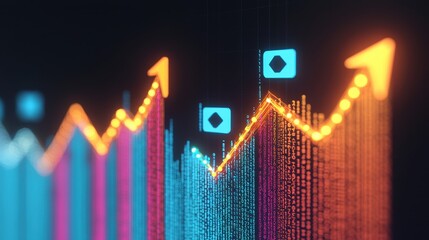 Fototapeta premium Abstract Digital Graph with Rising Trend and Data Visualization