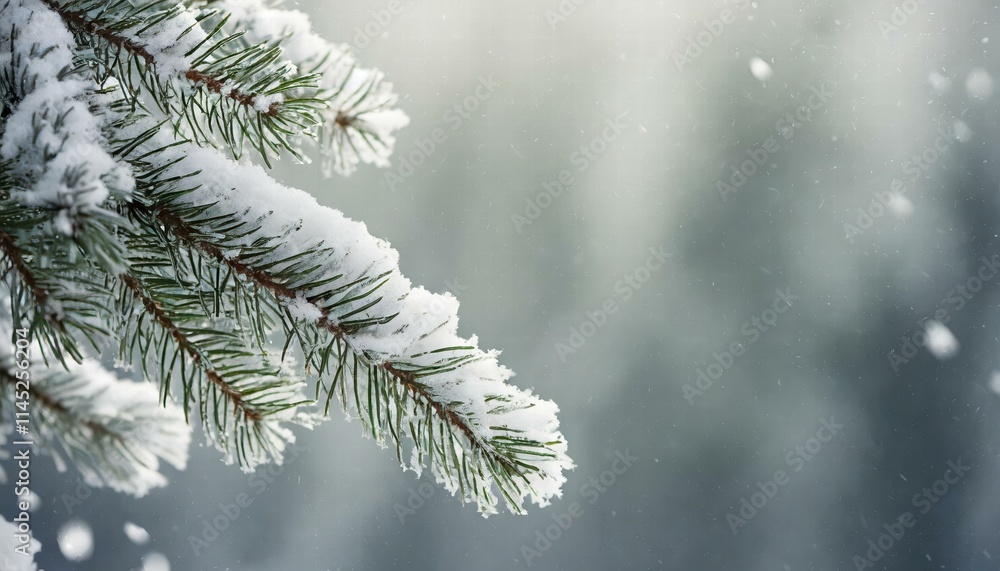Poster serene winter wonderland abstract minimal background featuring snowcovered fir tree branches with ex