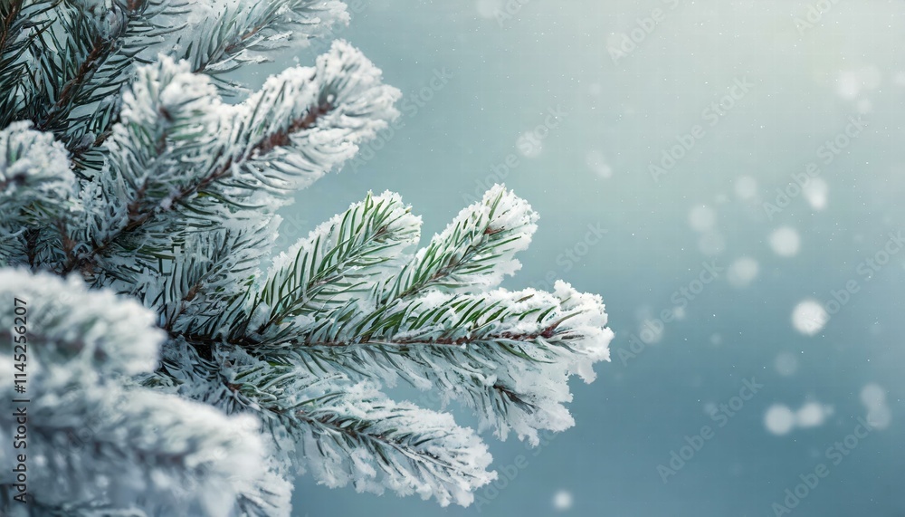 Poster serene winter abstract background featuring snowcovered fir tree branches with ample copy space for 