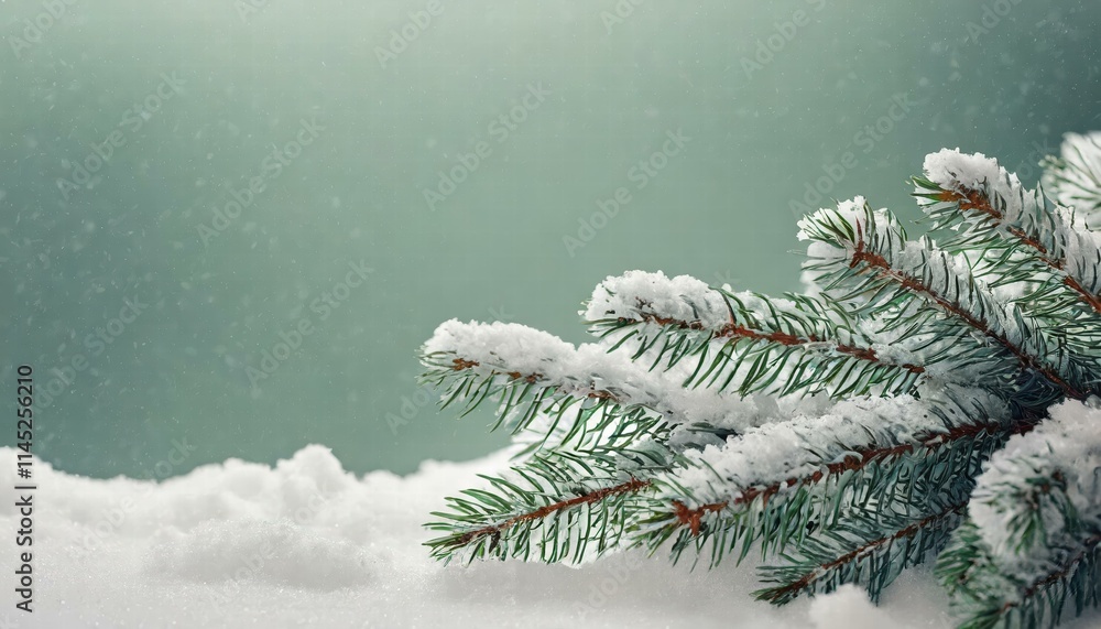 Poster serene winter wonderland abstract minimal background featuring snowcovered fir tree branches and exp