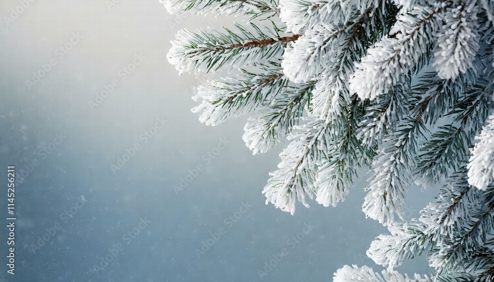 Poster serene winter abstract minimal background featuring snowcovered fir tree branches with ample copy sp