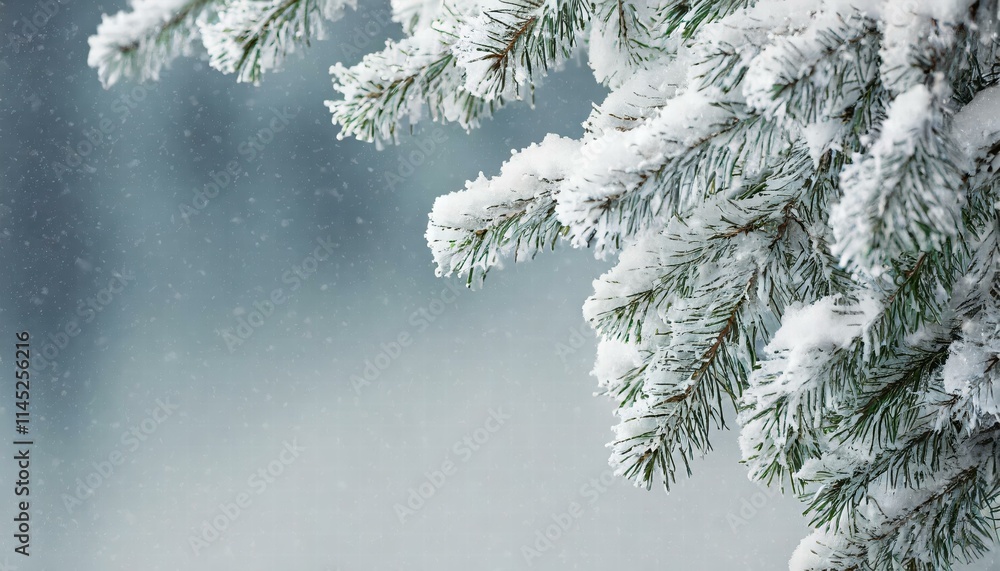 Poster winter wonderland abstract minimal background featuring snowcovered fir tree branches with ample cop