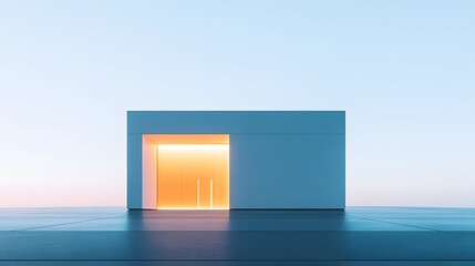 A minimalist elevation of a cube-formed ship center featuring vibrant Morse code colors and a streamlined facade.