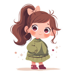 Wavy High Ponytail – Stylish and Trendy High Ponytail with Waves, Modern Women’s Haircut, Elegant Ponytail Vector Illustration