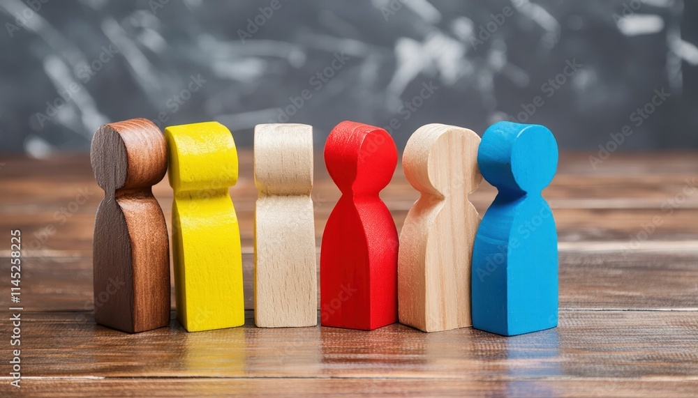 Poster wooden and colored figures symbolizing diversity and inclusion a vibrant representation of unity and