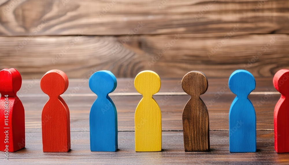 Poster wooden and colored figures symbolizing diversity and inclusion a vibrant representation of unity in 