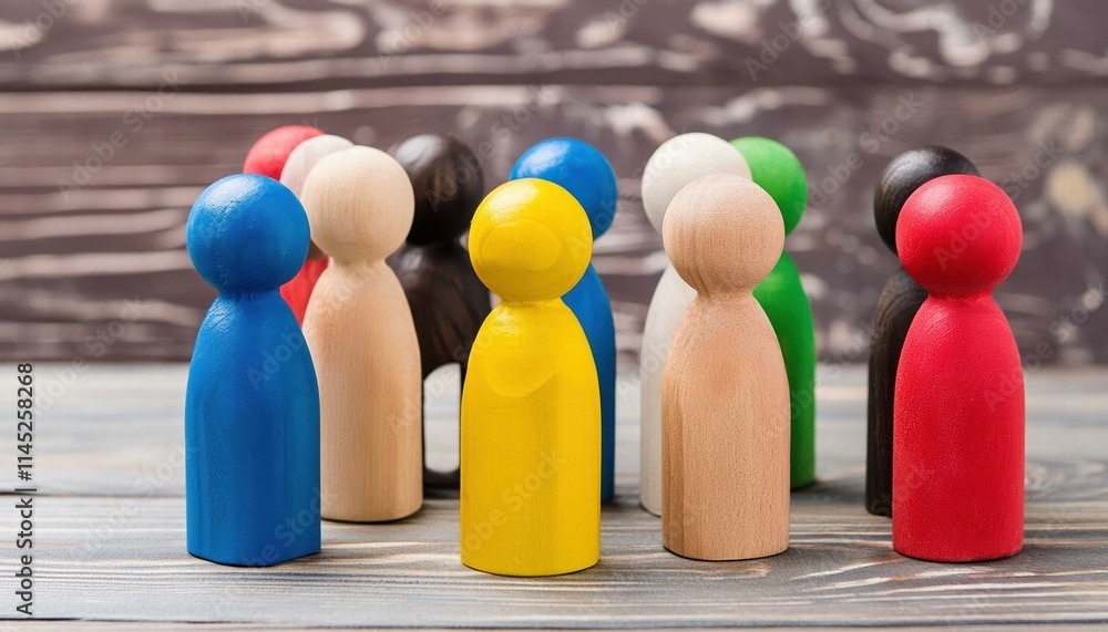 Poster wooden and colored figures representing diversity and inclusion a vibrant display of unity and accep