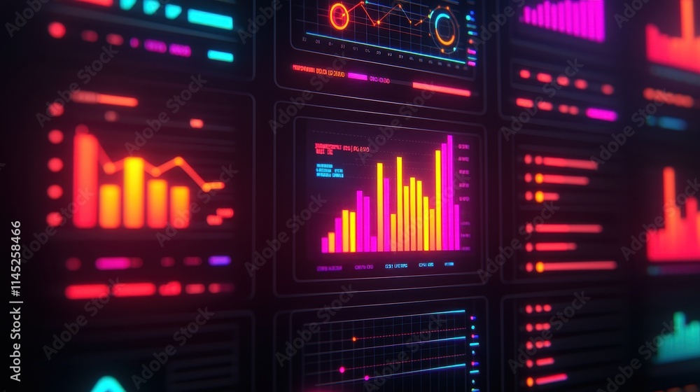 Aufkleber bright colorful data visualization on digital screens and panels