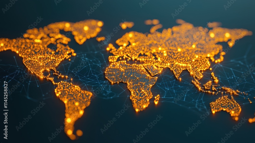 Aufkleber glowing digital world map with illuminated connections and nodes